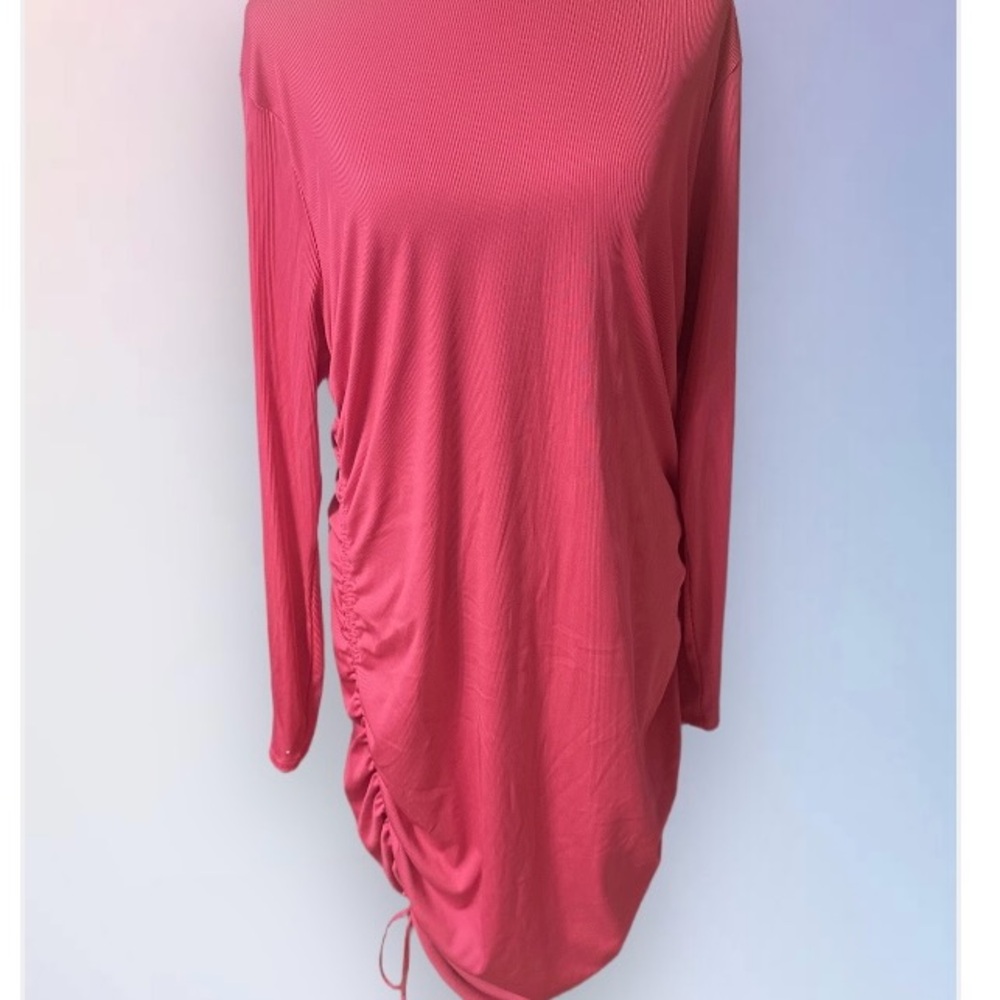 Pink Long Sleeve Ruched Dress